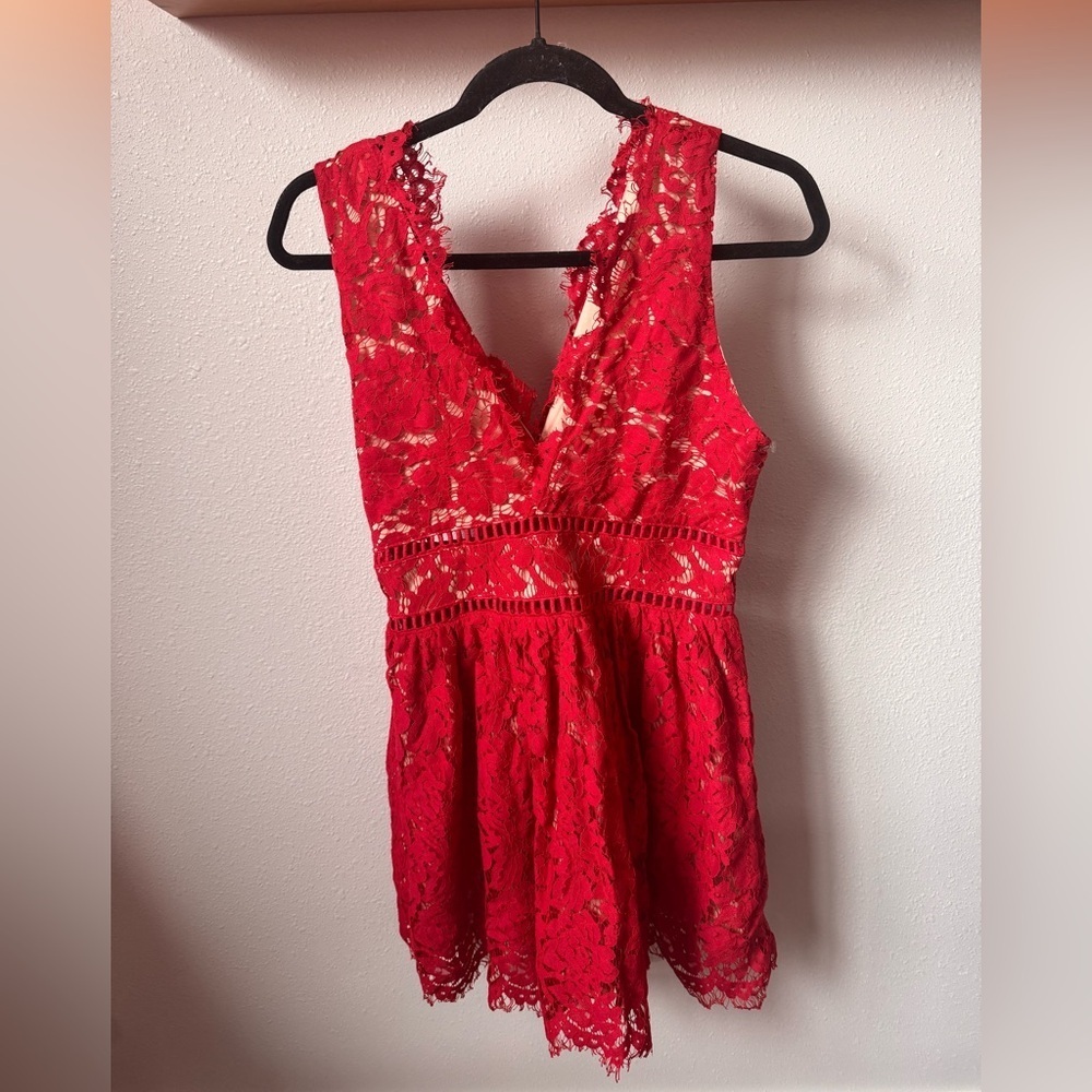 Altar'd State Red Lace V-Neck Blouse